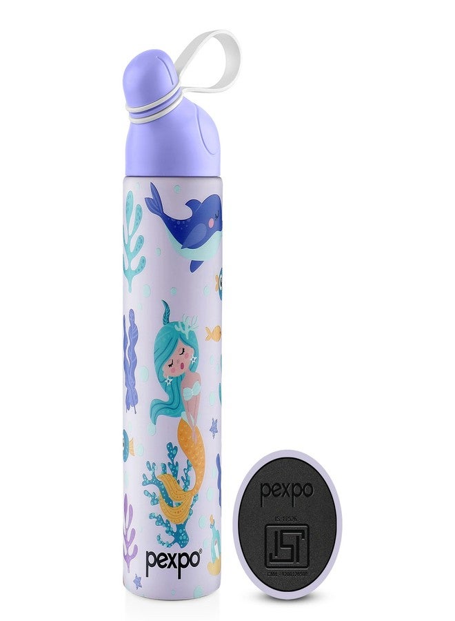 PEXPO Water Bottle for School Kids, ISI Certified Stainless Steel Sipper Bottle for Kids 470ml | Hot & Cold Thermos Insulated Water Bottle|6+ Years Kids|Pico 500 - Purple - Mermaid - Image 1